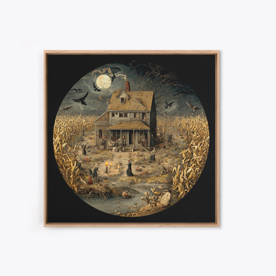 The Possessed Farmhouse, Danse Macabre Art, Square Wall Art, Dark Fantasy Wall Art, Canvas Print, Halloween Wall Art