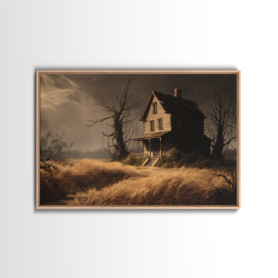 The Possessed Farmhouse, Baroque Witchcraft Art, Landscape Wall Art, Dark Halloween Decor, Canvas Print, Halloween Wall Art