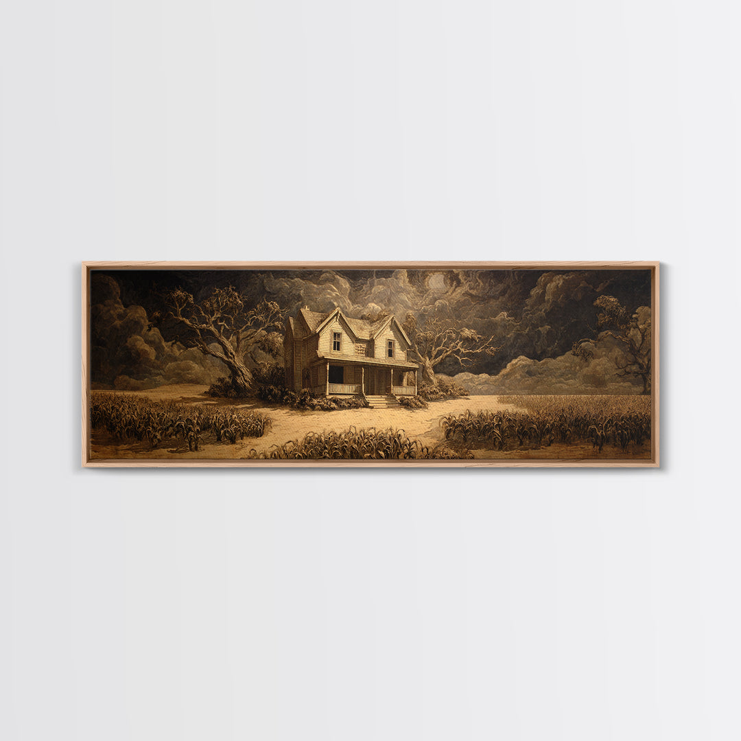 The Possessed Farmhouse, Dark Romantic Horror Art, Extra Wide Wall Art, Macabre Wall Art, Canvas Print, Halloween Wall Art