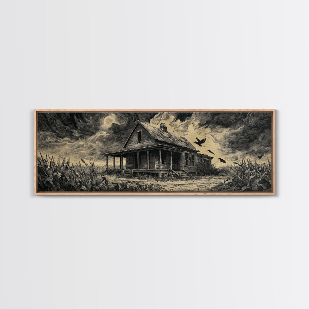 The Possessed Farmhouse, Visionary Gothic Art, Extra Wide Wall Art, Dark Halloween Decor, Canvas Print, Halloween Wall Art