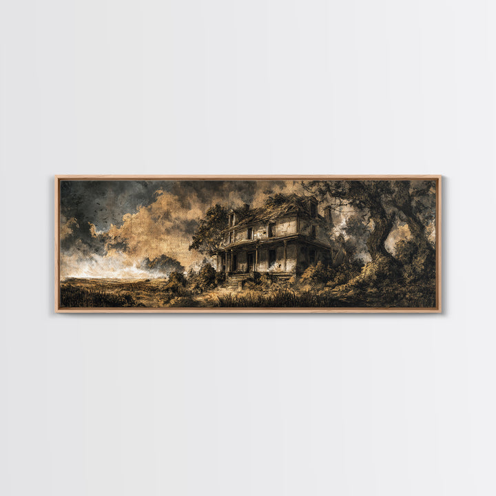 The Possessed Farmhouse, Ornate Symbolist Art, Extra Wide Wall Art, Dark Halloween Decor, Canvas Print, Halloween Wall Art