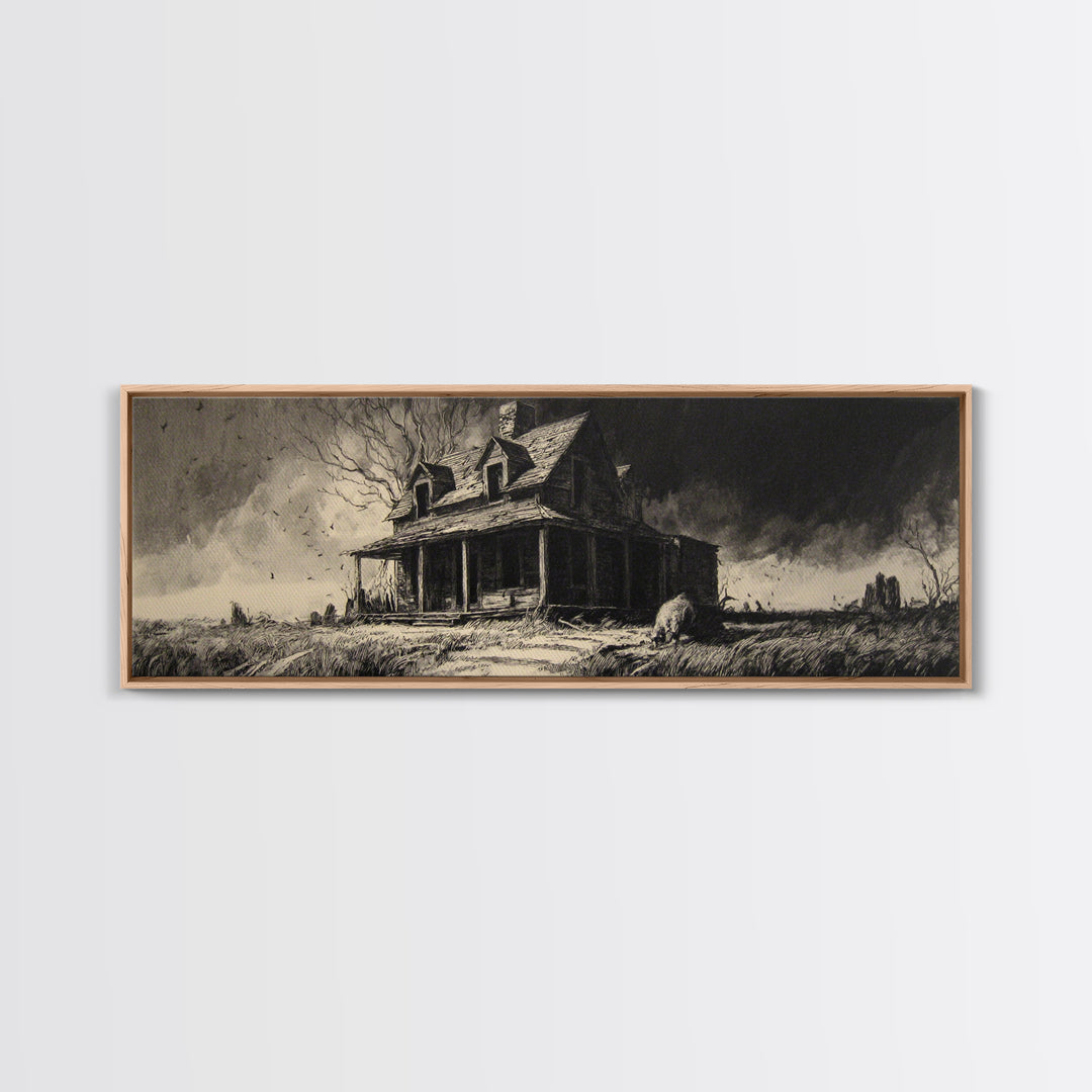 The Possessed Farmhouse, Decadent Gothic Art, Extra Wide Wall Art, Dark Halloween Decor, Framed Canvas Print, Halloween Wall Art