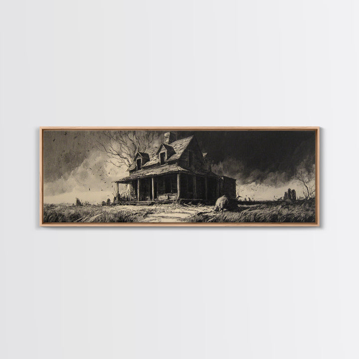 The Possessed Farmhouse, Decadent Gothic Art, Extra Wide Wall Art, Dark Halloween Decor, Framed Canvas Print, Halloween Wall Art