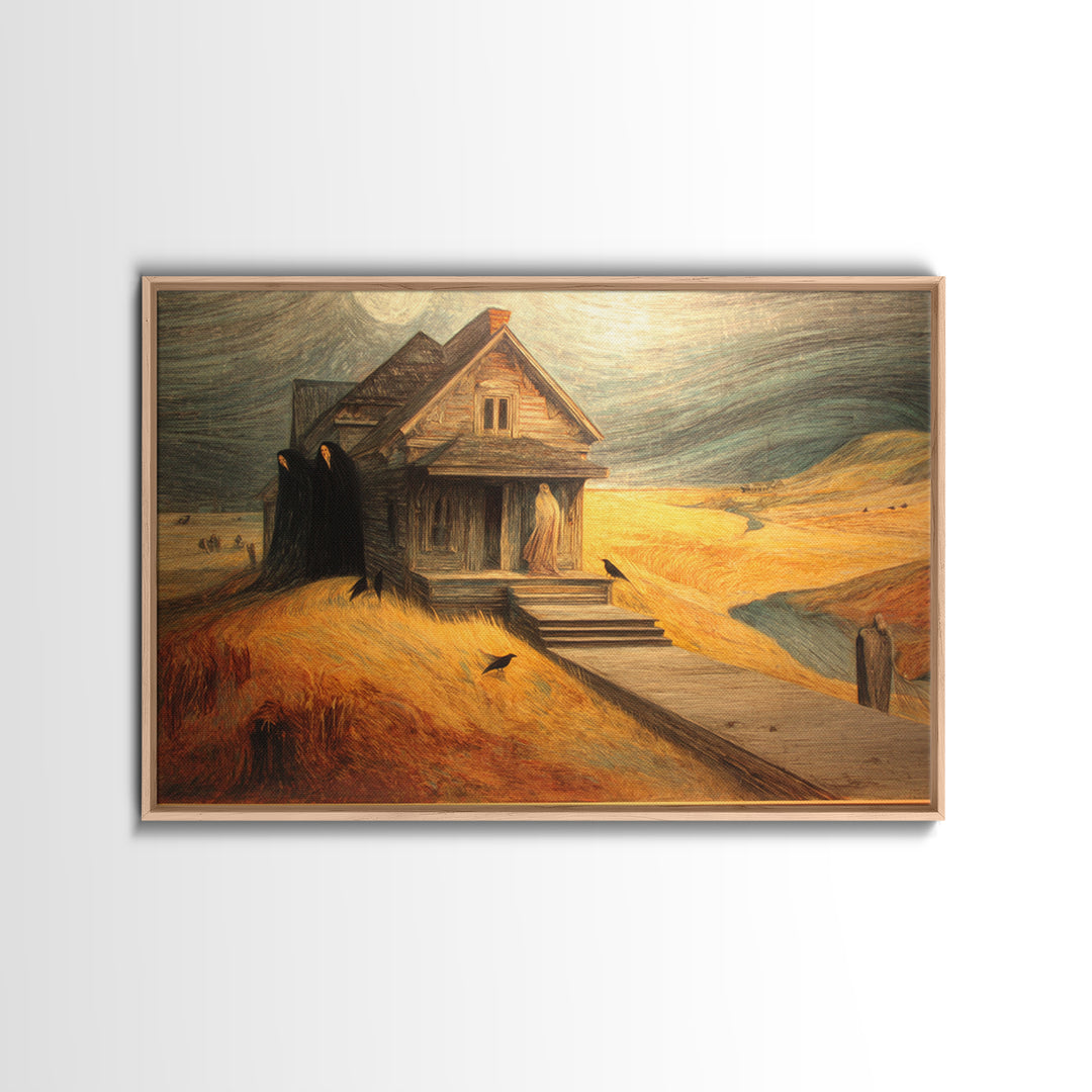 The Possessed Farmhouse, Expressionist Gothic Art, Landscape Wall Art, Dark Fantasy Wall Art, Canvas Print, Halloween Wall Art