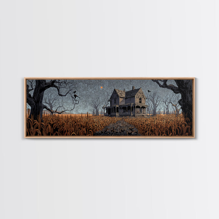The Possessed Farmhouse, Stained Glass Gothic Art, Extra Wide Wall Art, Dark Halloween Decor, Canvas Print, Halloween Wall Art