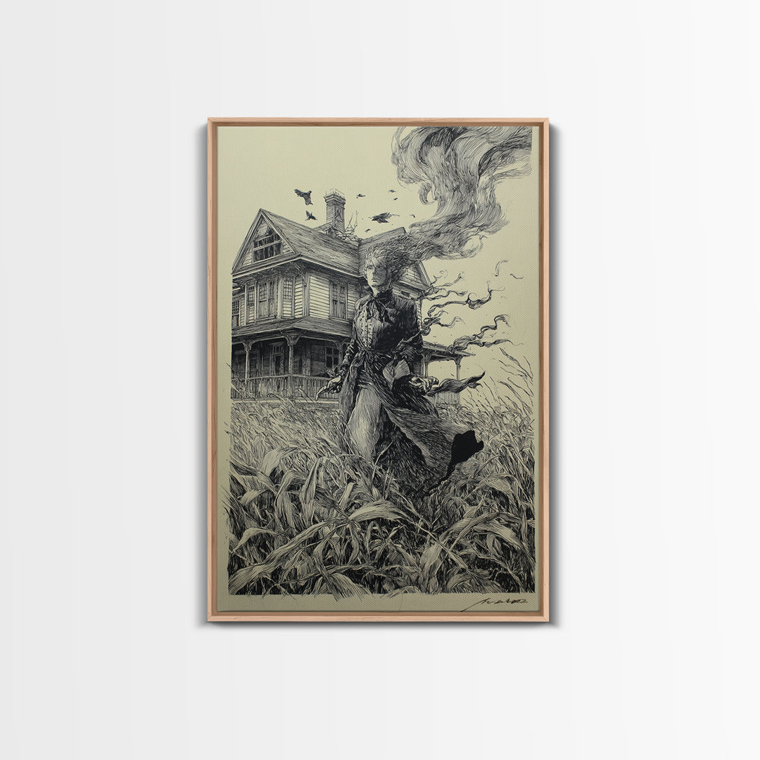 The Possessed Farmhouse, Victorian Macabre Art, Vertical Wall Art, Dark Fantasy Wall Art, Canvas Print, Halloween Wall Art