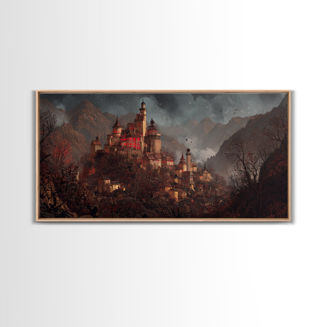 The Vampire Castle, Northern Renaissance Horror, Wide Panoramic Art, Gothic Horror Wall Art, Canvas Print, Halloween Wall Art