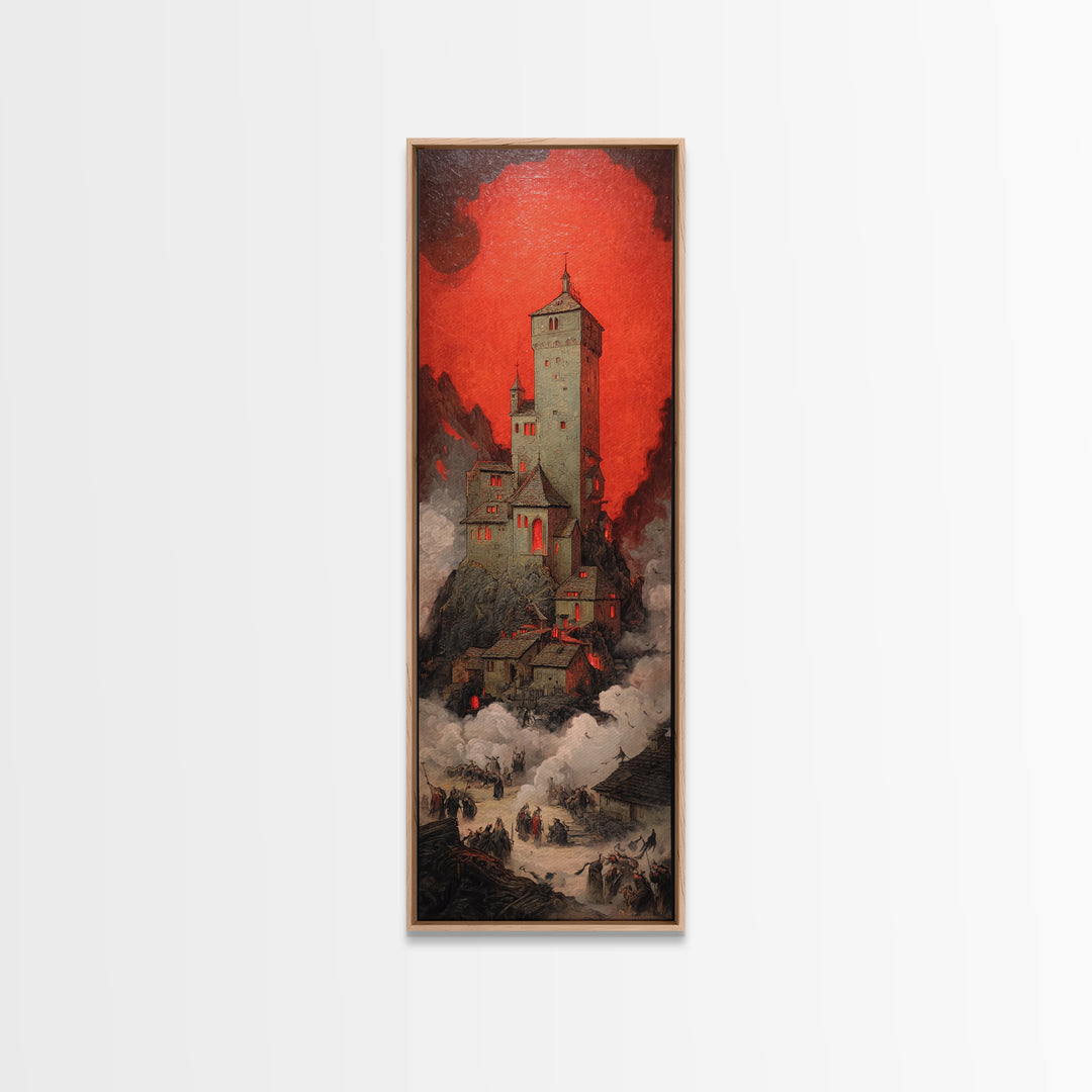 The Vampire Castle, Dark Renaissance Art, Tall Narrow Wall Art, Gothic Horror Wall Art, Framed Canvas Print, Halloween Wall Art