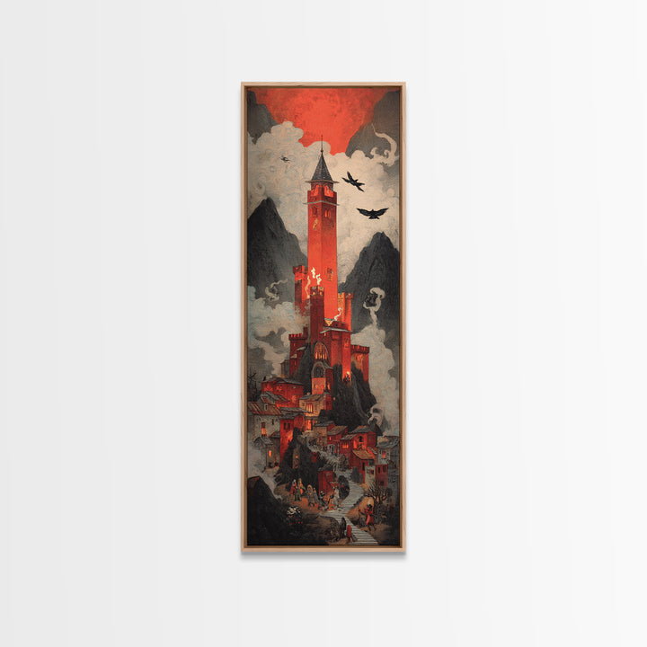 The Vampire Castle, Visionary Gothic Art, Tall Narrow Wall Art, Macabre Wall Art, Canvas Print, Halloween Wall Art