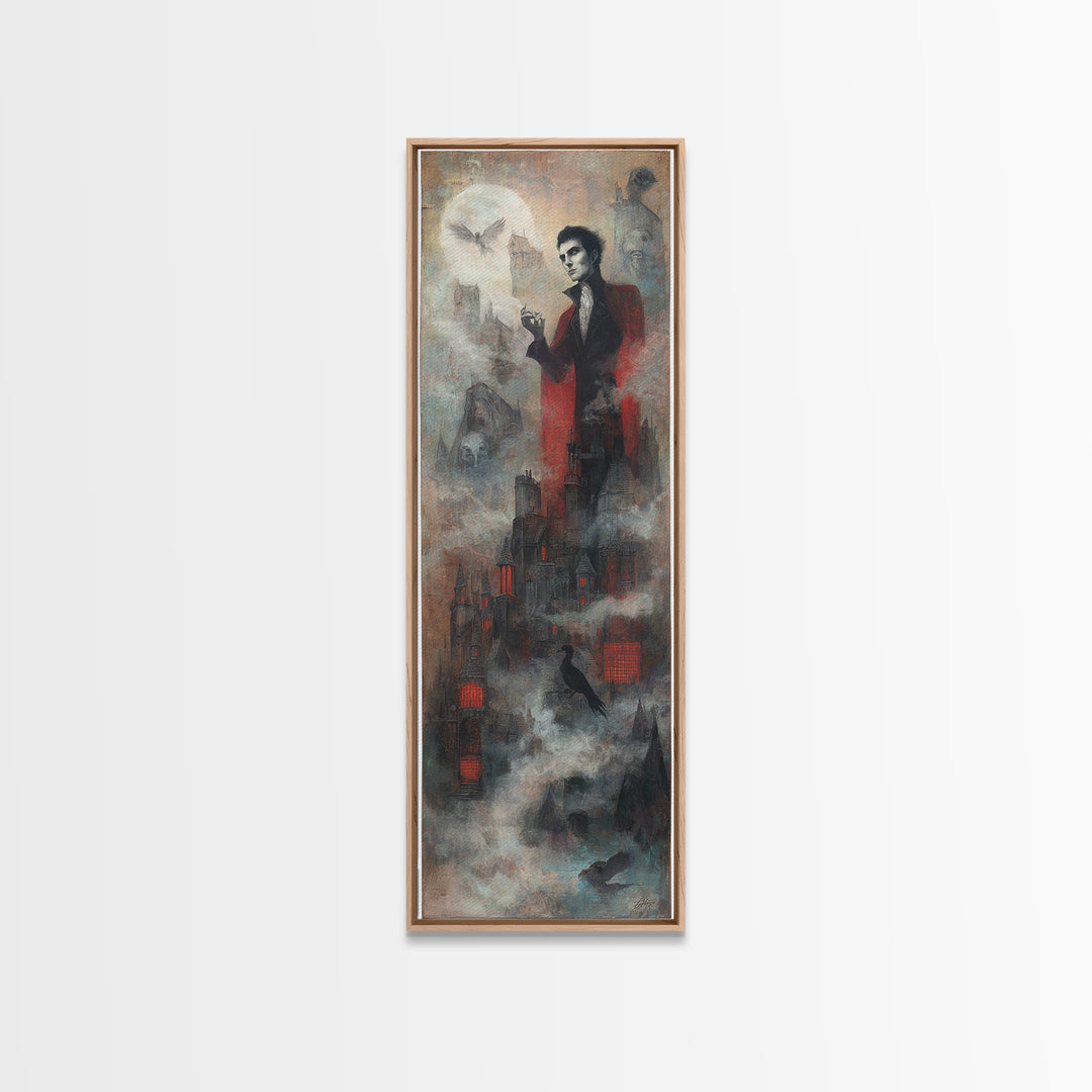 The Vampire Castle, Symbolist Dream Art, Tall Narrow Wall Art, Macabre Wall Art, Canvas Print, Halloween Wall Art, Dark Fantasy Art
