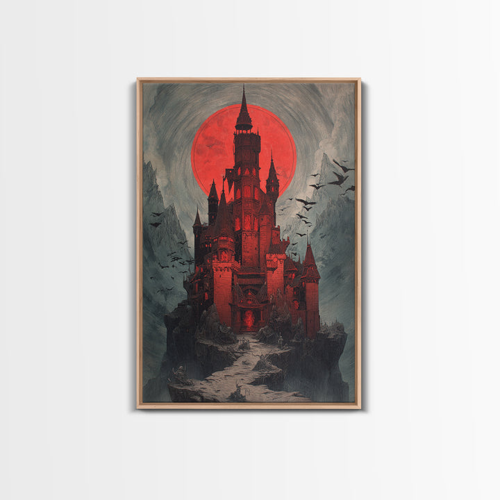 The Vampire Castle, Decadent Gothic Art, Vertical Wall Art, Dark Fantasy Wall Art, Framed Canvas Print, Halloween Wall Art