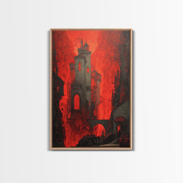 The Vampire Castle, Dark Symbolist Art, Vertical Wall Art, Dark Halloween Decor, Canvas Print, Halloween Wall Art, Horror Wall Art