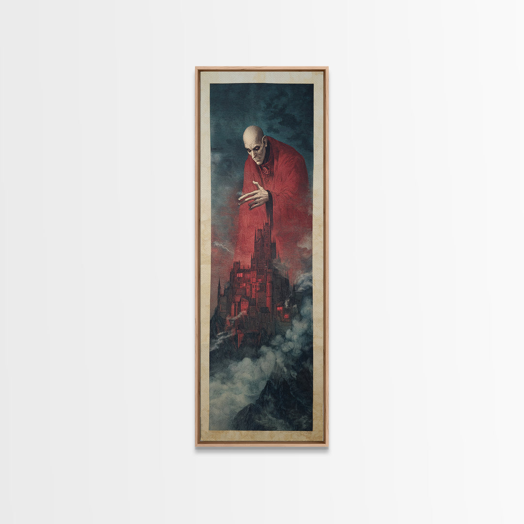 The Vampire Castle, Symbolist Etching Art, Tall Narrow Wall Art, Gothic Horror Wall Art, Framed Canvas Print, Halloween Wall Art