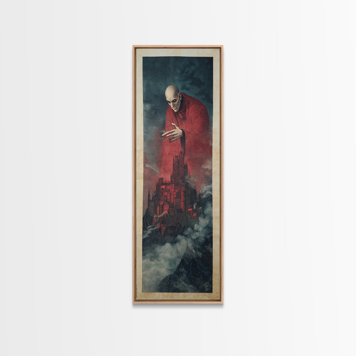 The Vampire Castle, Symbolist Etching Art, Tall Narrow Wall Art, Gothic Horror Wall Art, Framed Canvas Print, Halloween Wall Art