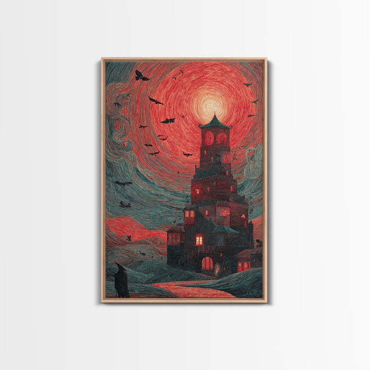 The Vampire Castle, Expressionist Gothic Art, Vertical Wall Art, Dark Halloween Decor, Canvas Print, Halloween Wall Art