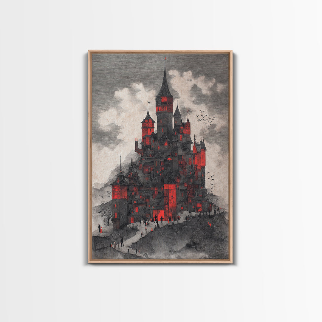 The Vampire Castle, Victorian Macabre Art, Vertical Wall Art, Gothic Horror Wall Art, Framed Canvas Print, Halloween Wall Art