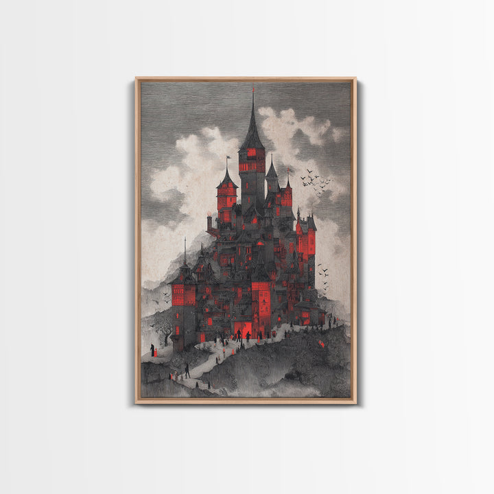 The Vampire Castle, Victorian Macabre Art, Vertical Wall Art, Gothic Horror Wall Art, Framed Canvas Print, Halloween Wall Art