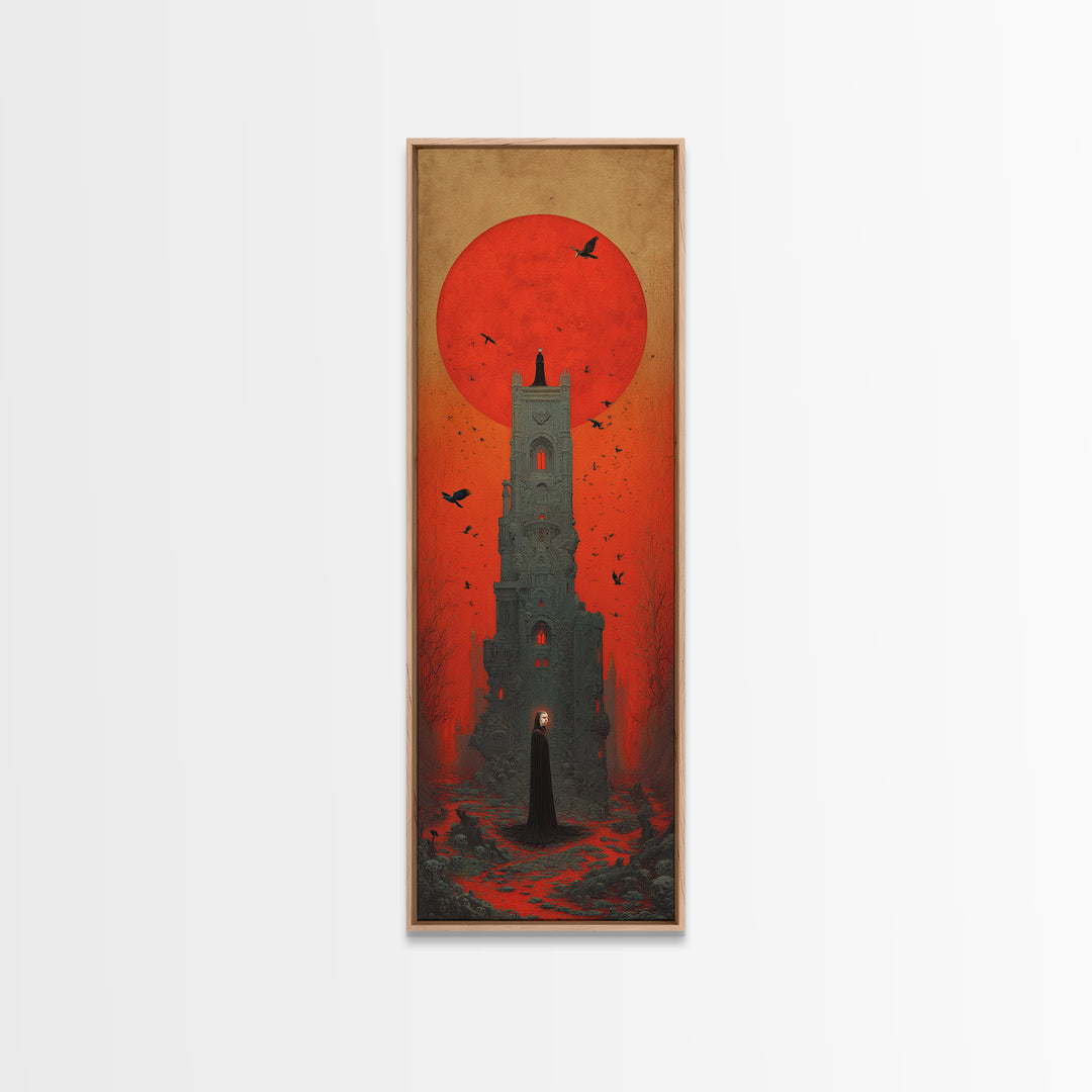 The Vampire Castle, Surreal Apocalyptic Art, Tall Narrow Wall Art, Dark Fantasy Wall Art, Canvas Print, Halloween Wall Art