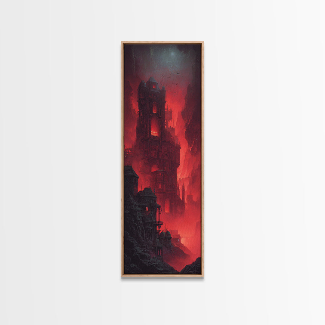 The Vampire Castle, Biomechanical Horror Art, Tall Narrow Wall Art, Gothic Horror Wall Art, Framed Canvas Print, Halloween Wall Art