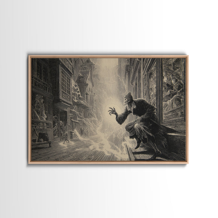 The Ghost Town Main Street, Gothic Engraving Art, Landscape Wall Art, Macabre Wall Art, Canvas Print, Halloween Wall Art