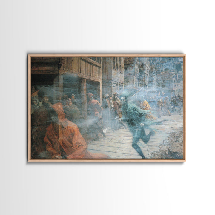 The Ghost Town Main Street, Medieval Grotesque Art, Landscape Wall Art, Gothic Horror Wall Art, Framed Canvas Print