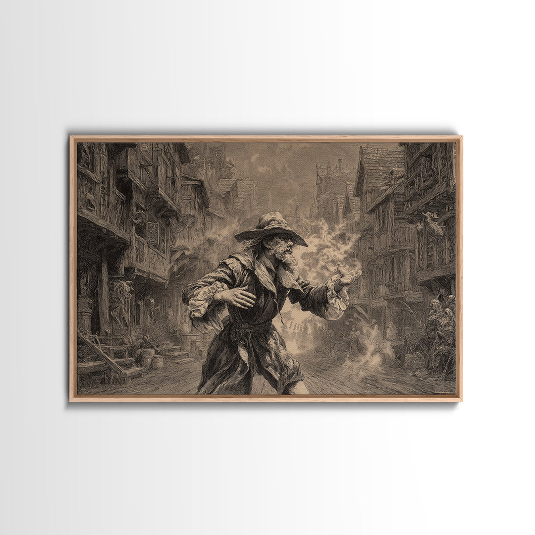 The Ghost Town Main Street, Baroque Witchcraft Art, Landscape Wall Art, Dark Halloween Decor, Canvas Print, Halloween Wall Art
