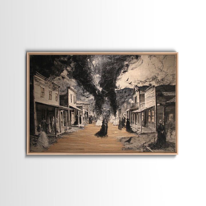The Ghost Town Main Street, Dark Romantic Horror Art, Landscape Wall Art, Dark Fantasy Wall Art, Canvas Print, Halloween Wall Art