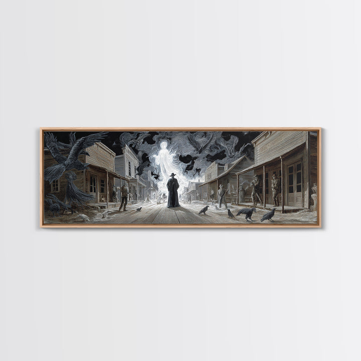 The Ghost Town Main Street, Visionary Gothic Art, Extra Wide Wall Art, Macabre Wall Art, Framed Canvas Print, Halloween Wall Art
