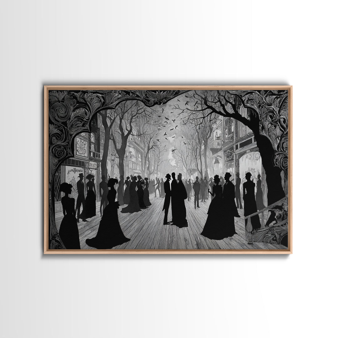 The Ghost Town Main Street, Decadent Line Art, Landscape Wall Art, Dark Fantasy Wall Art, Canvas Print, Halloween Wall Art