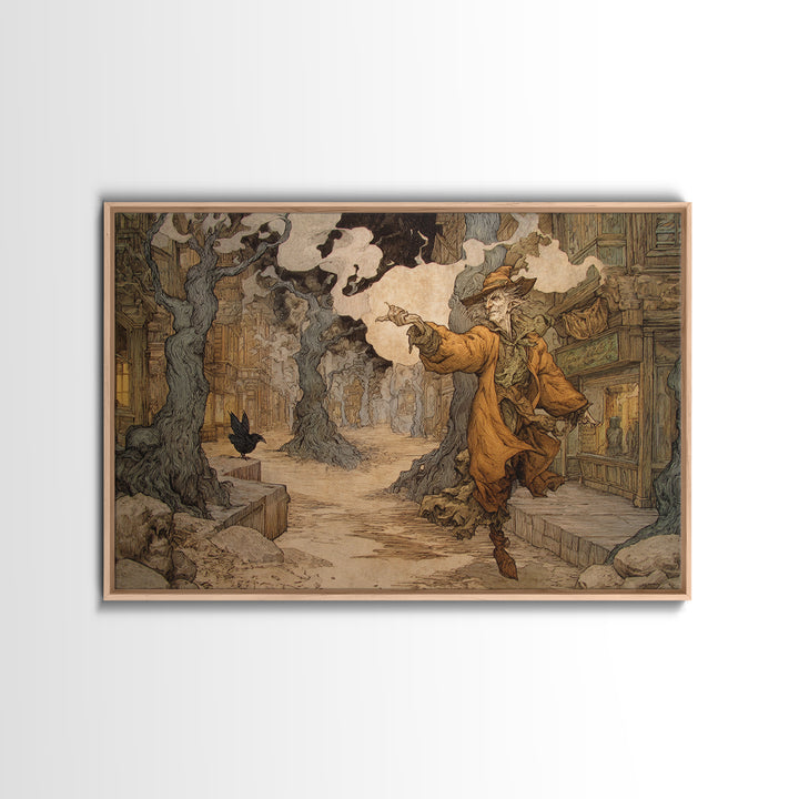 The Ghost Town Main Street, Gothic Storybook Art, Landscape Wall Art, Dark Fantasy Wall Art, Framed Canvas Print, Halloween Wall Art