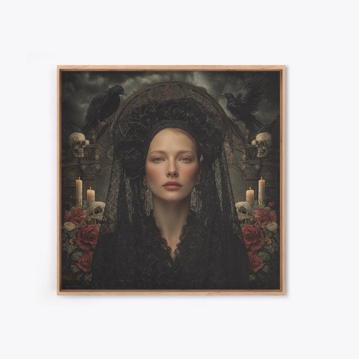 Gothic Woman Portrait Framed Canvas Print, Dark Art, Art Print, Living Room Decor, Fine Art, Nocturne, Halloween Art, DAR-1x1-28