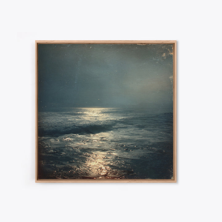 Stormy Sea under a Nearly Black Sky Framed Canvas Print, Dark Art, Textured Painting, Living Room Decor, Fine Art, Nocturne, DAR-1x1-29