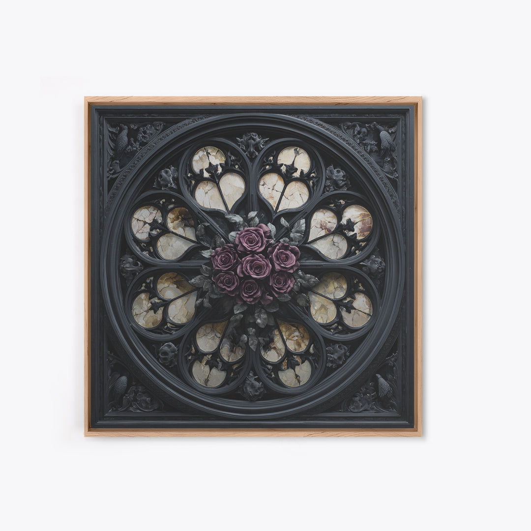 Gothic Cathedral Window Framed Canvas Print, Dark Art, Room Decor, Living Room Decor, Fine Art, Nocturne, Digital Art, DAR-1x1-40