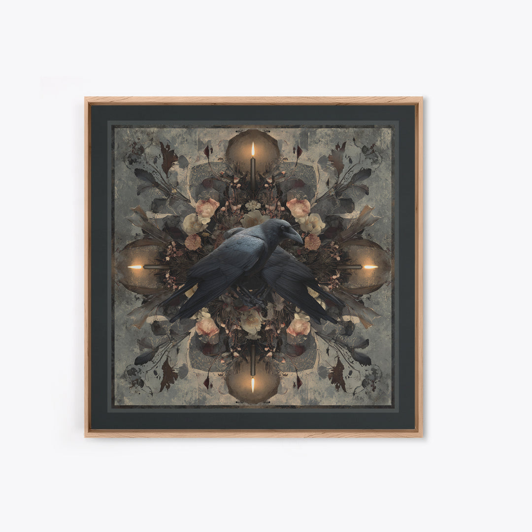 Silent Graveyard with Blue Moon Haze Framed Canvas Print, Dark Art, Halloween Decoration, Living Room Decor, Abstract Art, DAR-1x1-42