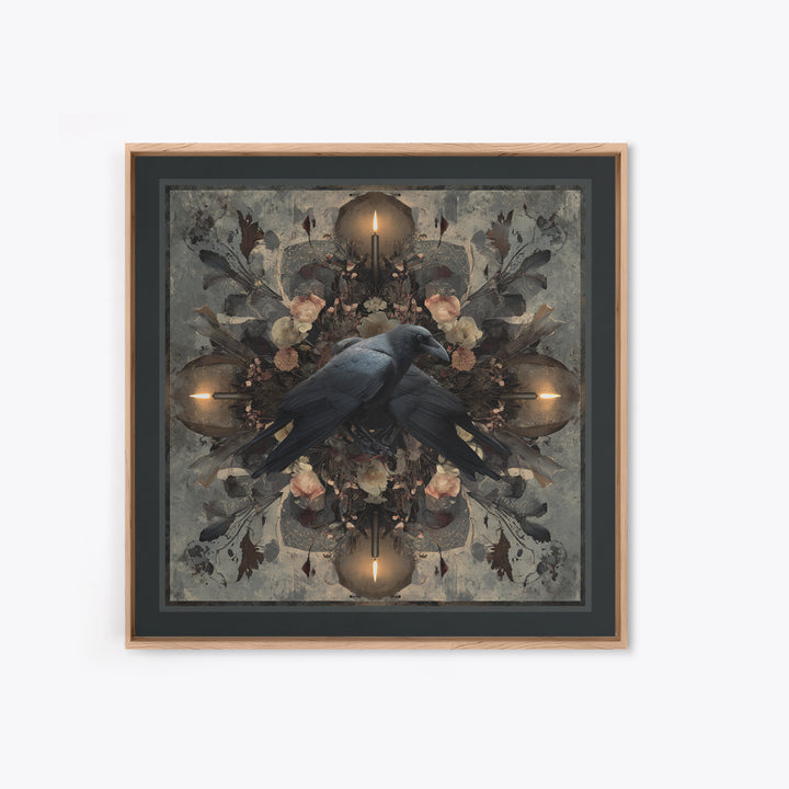 Silent Graveyard with Blue Moon Haze Framed Canvas Print, Dark Art, Halloween Decoration, Living Room Decor, Abstract Art, DAR-1x1-42