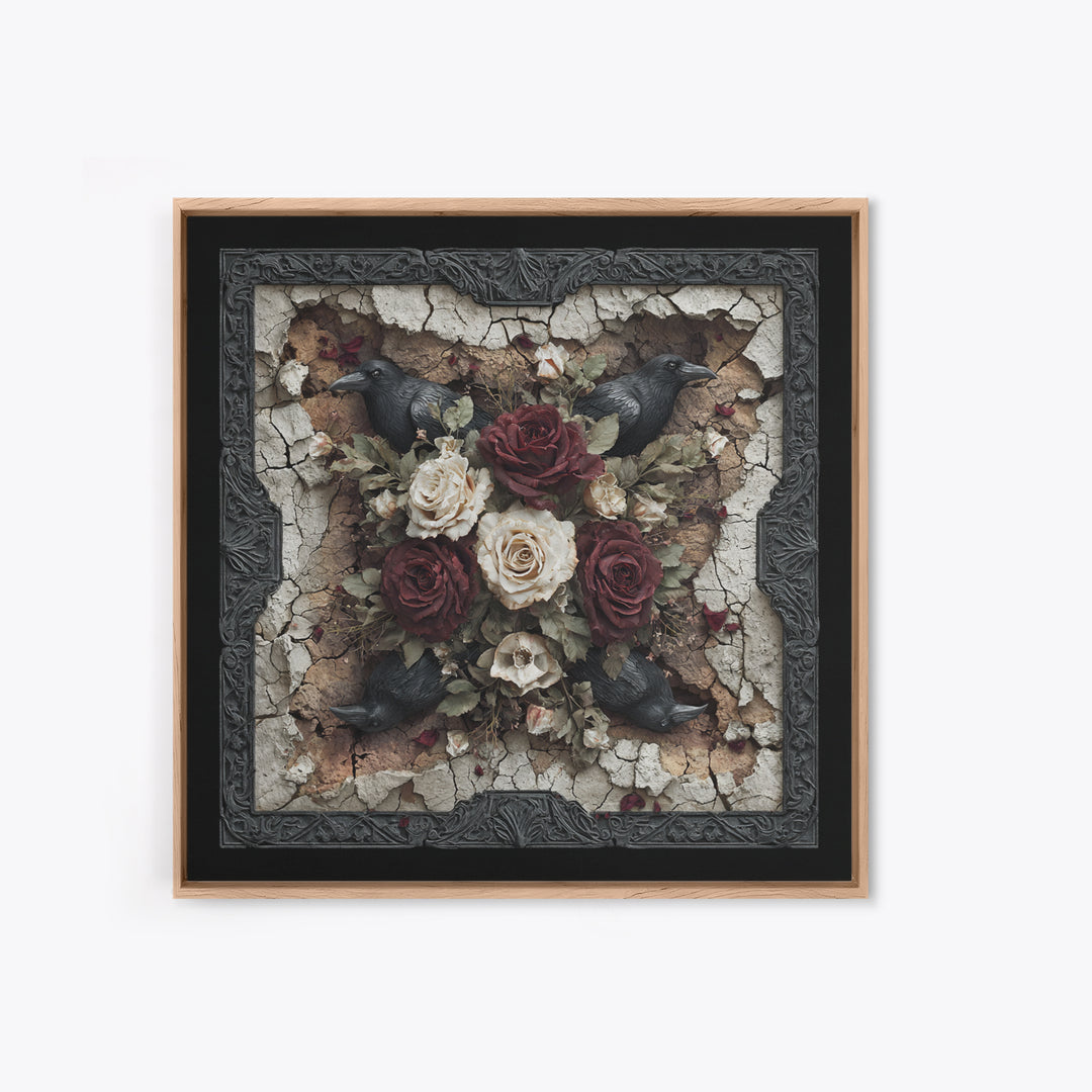 Black Roses Blooming from Cracked Stone Canvas Print, Dark Art, Fantasy Art, Living Room Decor, Fine Art, Nocturne, DAR-1x1-50