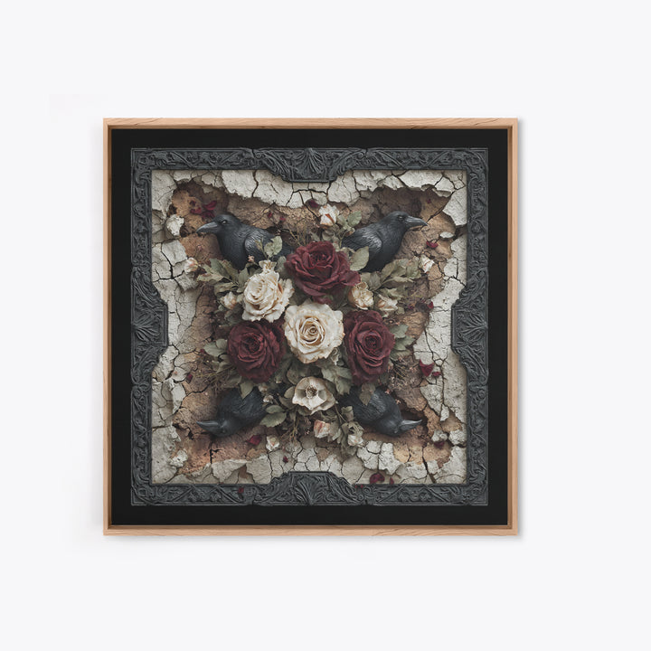 Black Roses Blooming from Cracked Stone Canvas Print, Dark Art, Fantasy Art, Living Room Decor, Fine Art, Nocturne, DAR-1x1-50