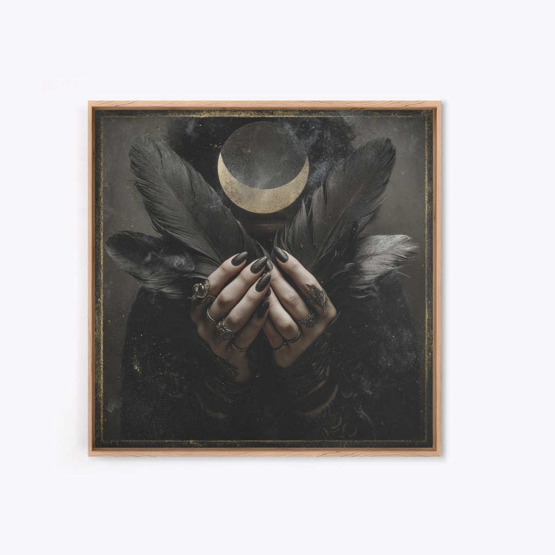Occult Celestial Hands Framed Canvas Print, Dark Art, Horror Decor, Living Room Decor, Fine Art, Nocturne, Statement Artwork, DAR-1x1-68