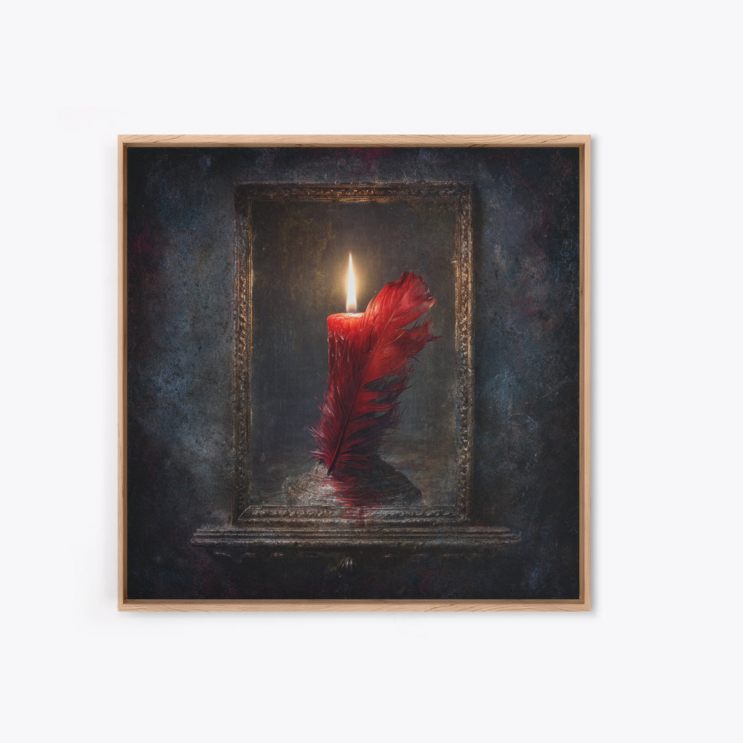 Candle Flame Reflecting Framed Canvas Print, Dark Art, Halloween Decoration, Living Room Decor, Abstract Art, Nocturne, DAR-1x1-72