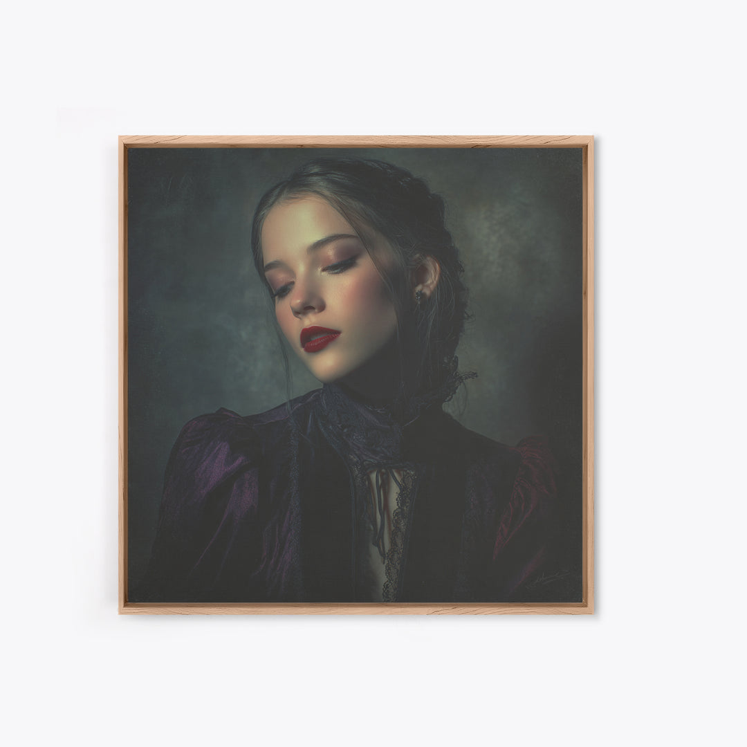 Vampire Inspired Portrait with Pale Dramatic Light Canvas Print, Dark Art, Minimalist Decor, Living Room Decor, Nocturne, DAR-1x1-85