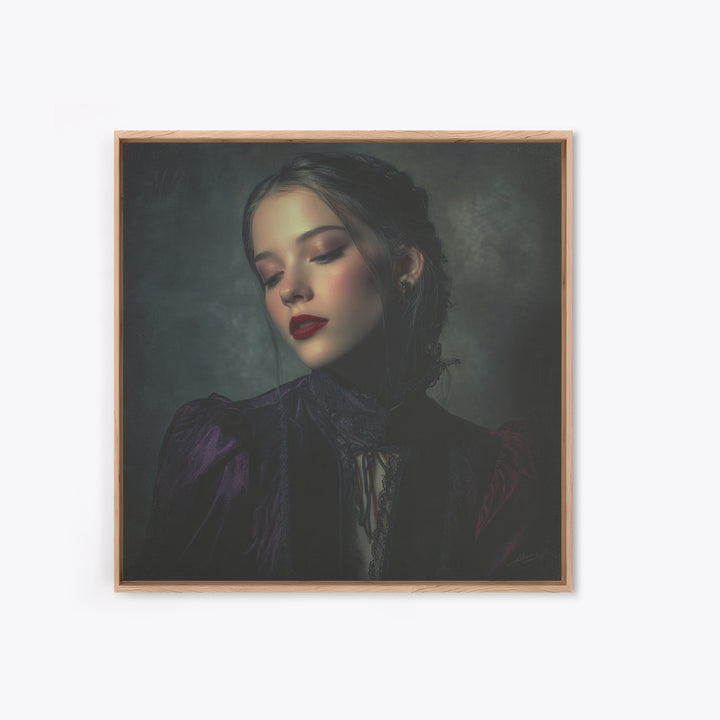 Vampire Inspired Portrait with Pale Dramatic Light Canvas Print, Dark Art, Minimalist Decor, Living Room Decor, Nocturne, DAR-1x1-85