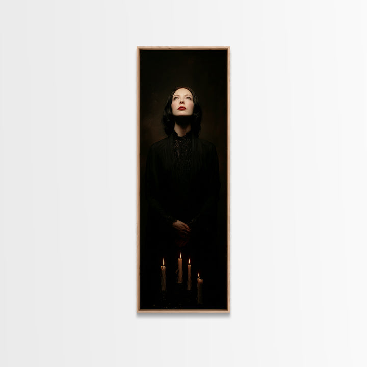Vampire Inspired Portrait with Pale Dramatic Light Canvas Print, Dark Art, Dark Academia, Living Room Decor, Oil Painting, DAR-1x3-25