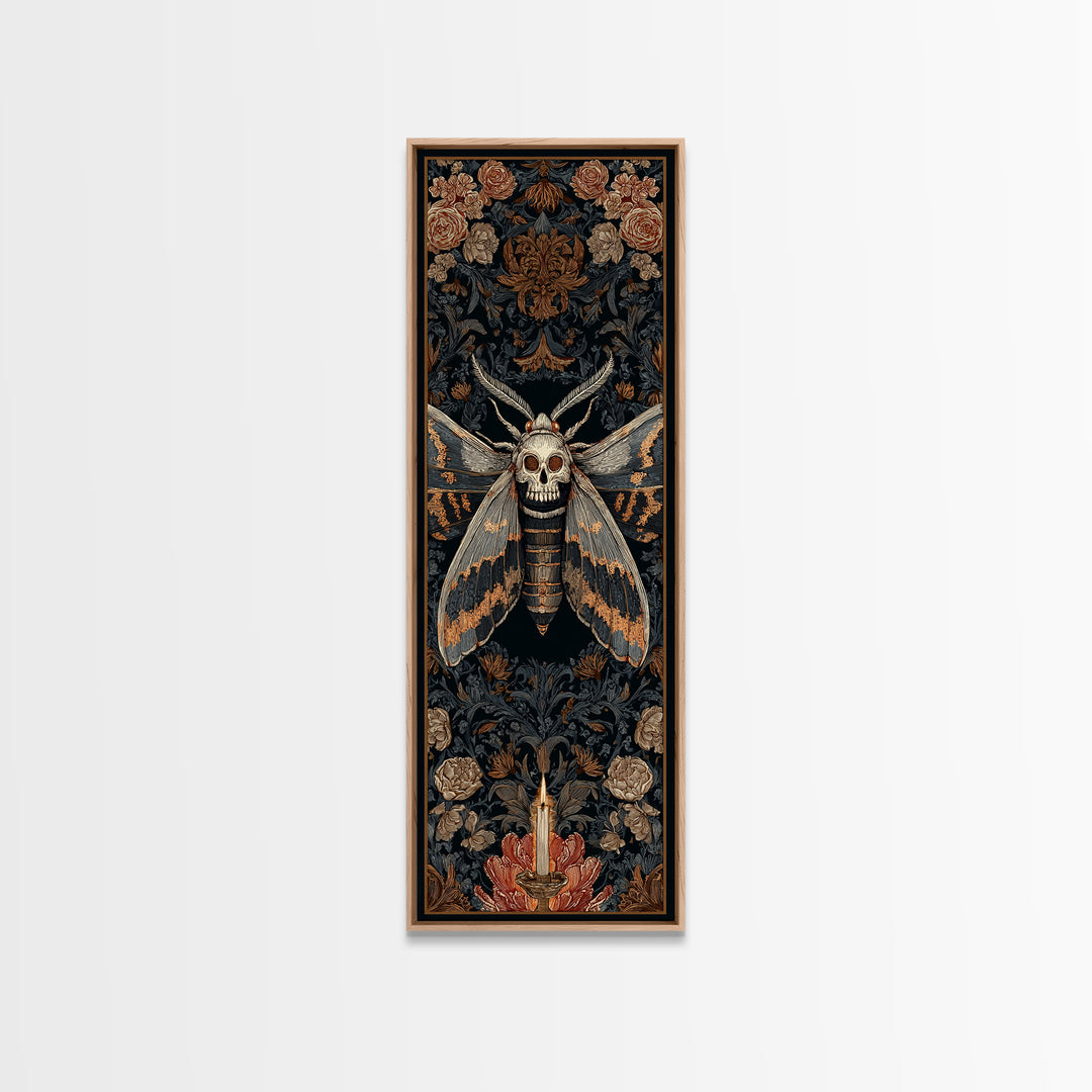 Moth with Skull Pattern on Black Ground Canvas Print, Dark Art, Printable Art, Living Room Decor, Oil Painting, Nocturne, DAR-1x3-27