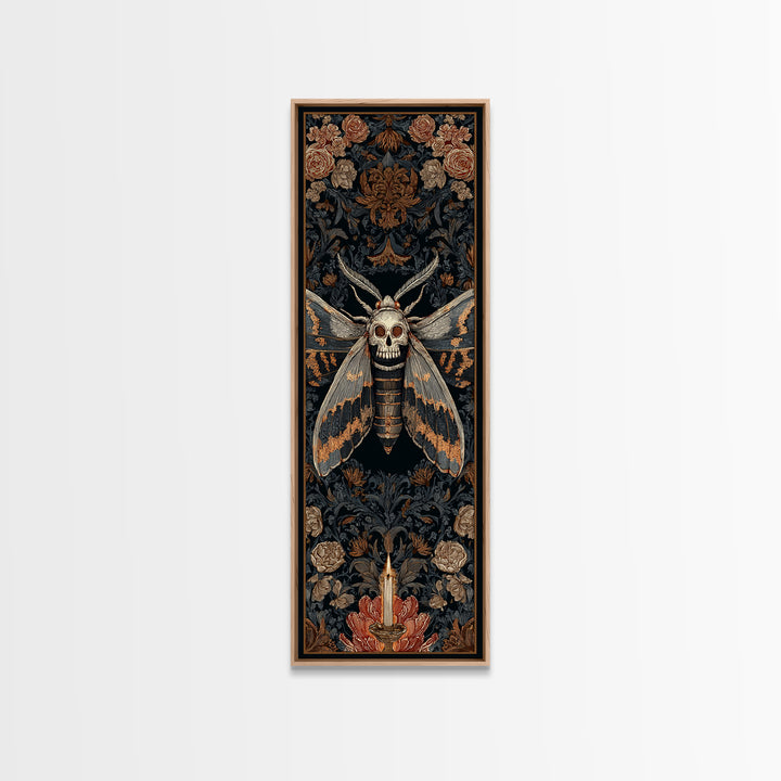 Moth with Skull Pattern on Black Ground Canvas Print, Dark Art, Printable Art, Living Room Decor, Oil Painting, Nocturne, DAR-1x3-27