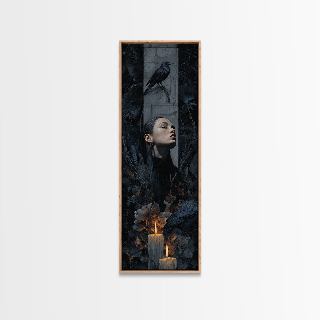 Silent Graveyard with Blue Moon Haze Framed Canvas Print, Dark Art, Horror Wall Art, Living Room Decor, Oil Painting, Nocturne, DAR-1x3-30
