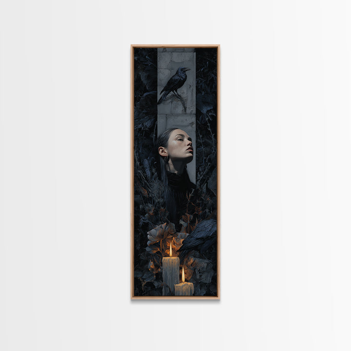 Silent Graveyard with Blue Moon Haze Framed Canvas Print, Dark Art, Horror Wall Art, Living Room Decor, Oil Painting, Nocturne, DAR-1x3-30