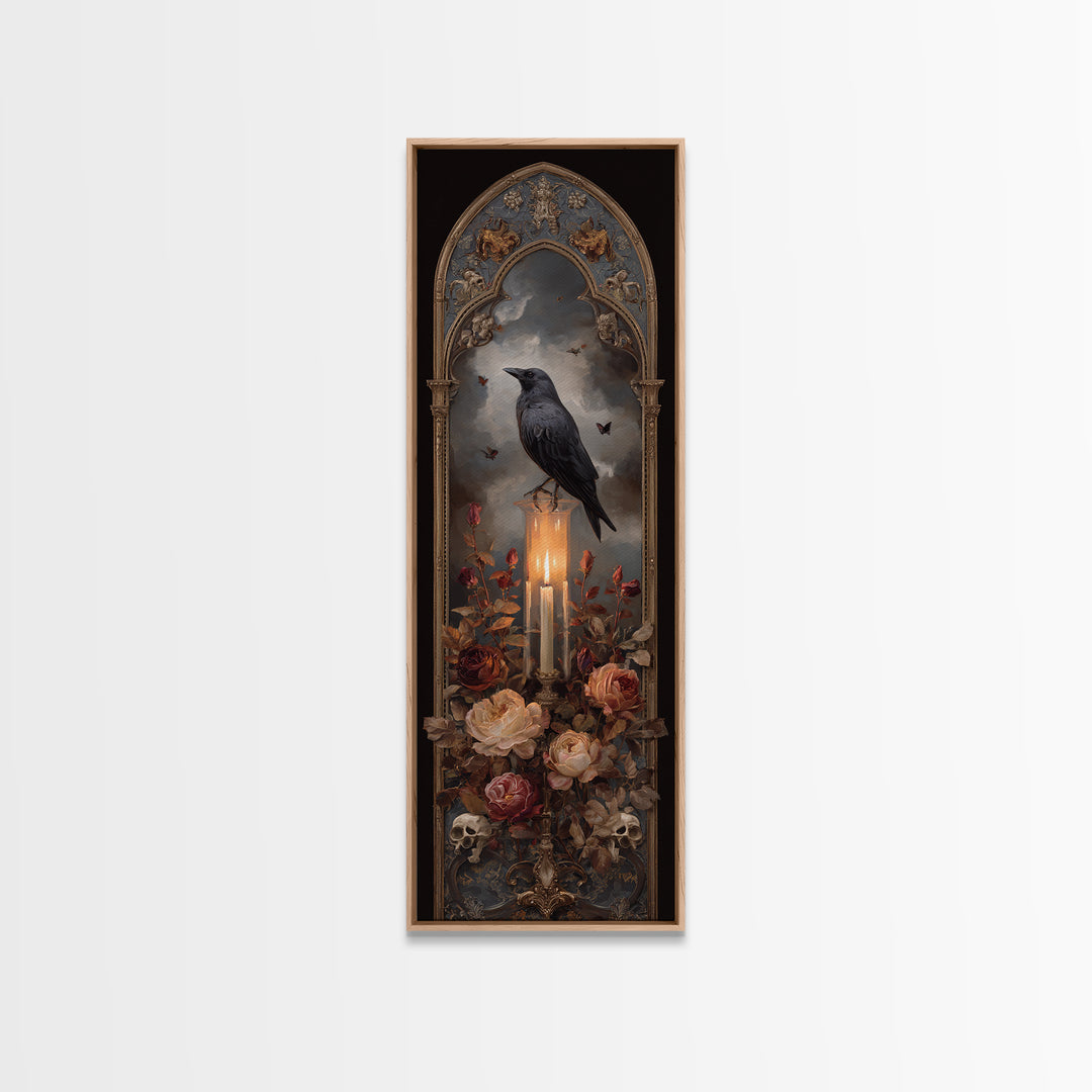 Candle Flame Reflecting Framed Canvas Print, Dark Art, Print, Living Room Decor, Nocturne, Moody Wall Art, Halloween Art, DAR-1x3-36