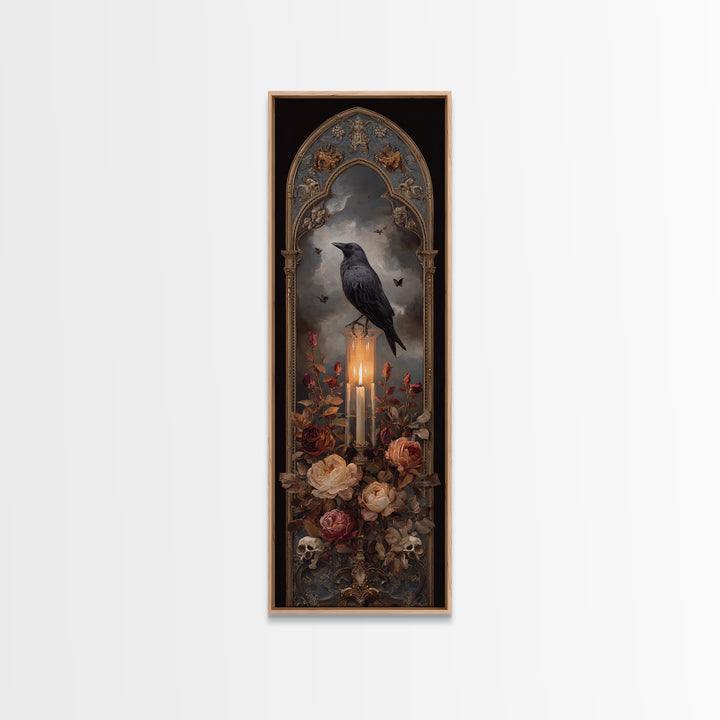 Candle Flame Reflecting Framed Canvas Print, Dark Art, Print, Living Room Decor, Nocturne, Moody Wall Art, Halloween Art, DAR-1x3-36