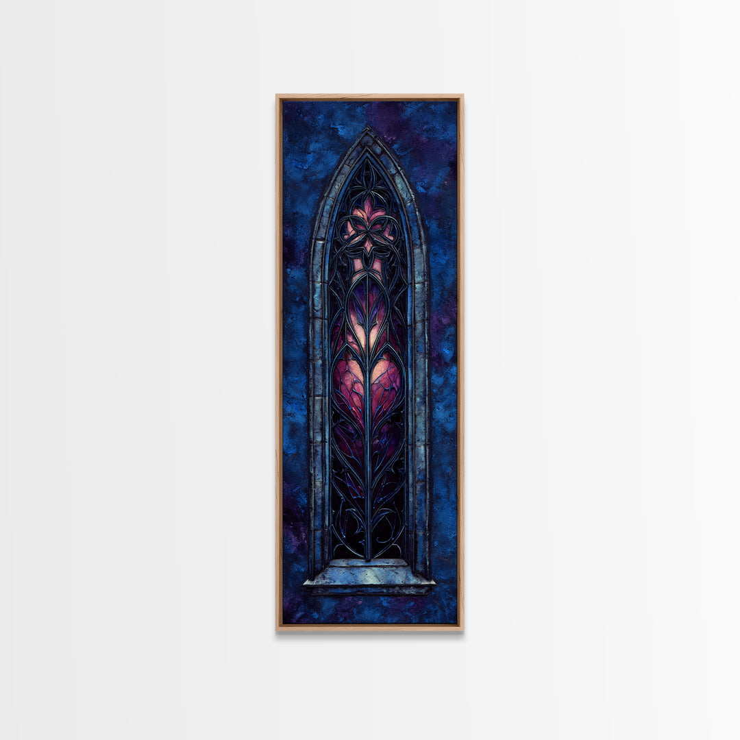 Gothic Cathedral Window Framed Canvas Print, Dark Art, Minimalist Decor, Living Room Decor, Fine Art, Nocturne, Oil Painting, DAR-1x3-4