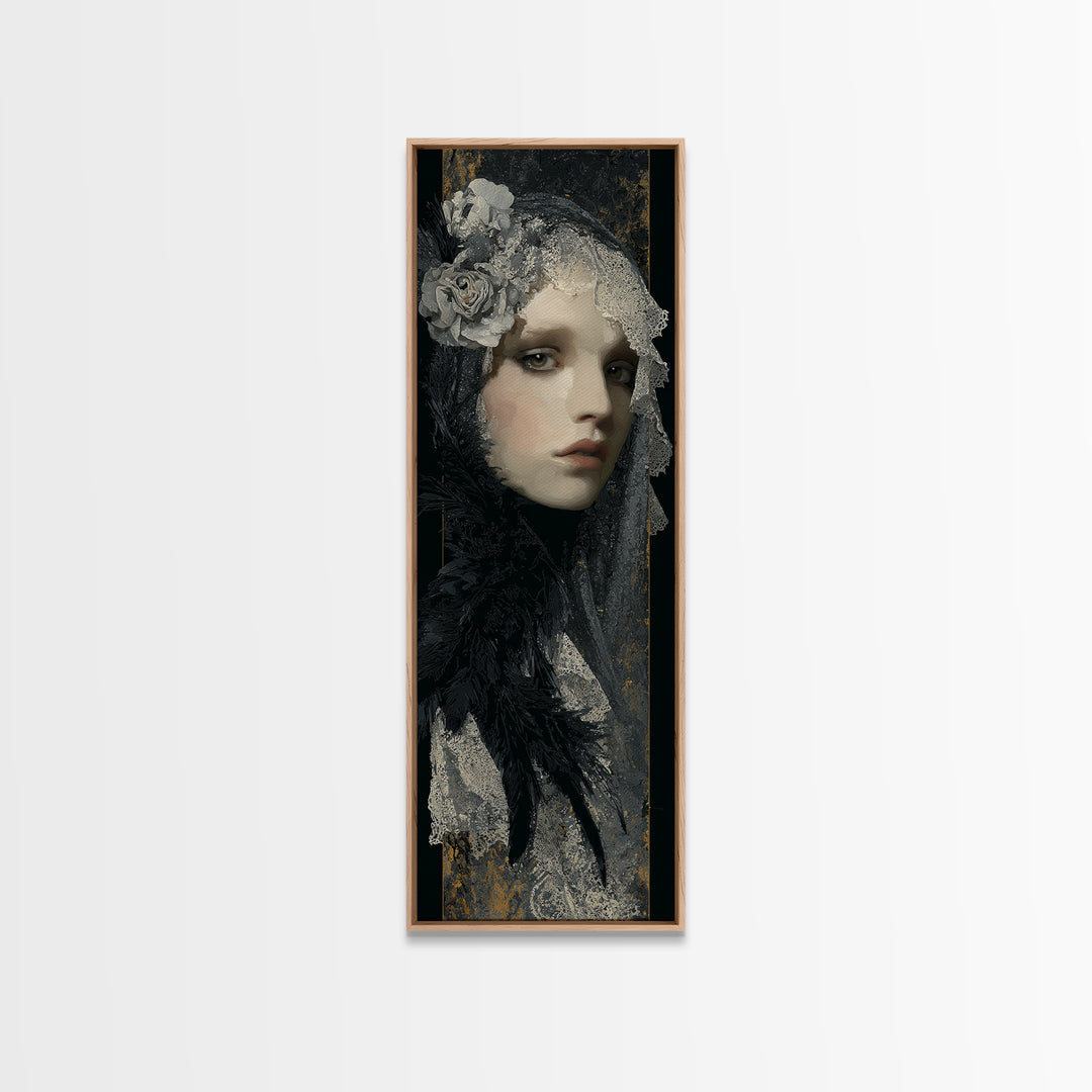 Gothic Woman Portrait Canvas Print, Dark Art, Original Art, Living Room Decor, Fine Art, Nocturne, Halloween Decoration, DAR-1x3-40